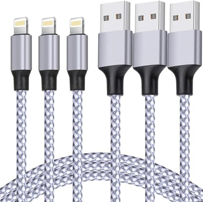iPhone Charger, Lightning Cable 3PACK 6FT MFi Certified USB Charging Cord - color: white, grey