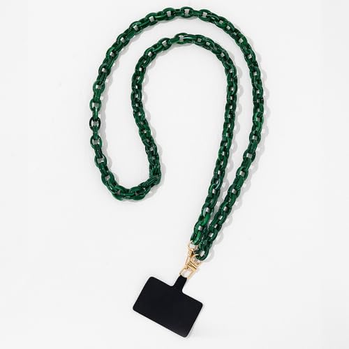 Phone Crossbody Chain CellPhone Lanyard, Acrylic Shouder Strap Universal Lanyard Chain with Tether Patches Compatible with Most Phones Bag Purse(green - color: Y
