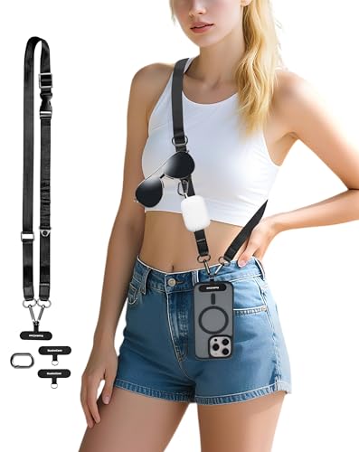 Phone Lanyard Crossbody, Adjustable Anti-Theft Phone Strap with 2 Patches, Durable & Skin-Friendly, Universal Neck Lanyard for All CellPhone Case, Travel Essential, Black - color: Z - Black