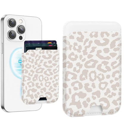 uCOLOR Upgraded Magnetic Cell Phone Wallet Card Holder-Compatible with MagSafe for iPhone 17/16/15/14/13/12 Series, Leather Magnetic Phone Wallet (Beige Leopard) - color: Beige Leopard