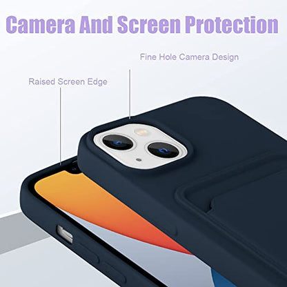 MZELQ Compatible with iPhone 14 Case Card Holder -Blue | Wallet Cover,Camera Protection + Screen Protector Soft Card Slot Phone Case - color: Blue, size: iPhone 14