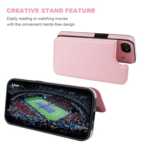 ONETOP for iPhone 17e/16e Wallet Case with Credit Card Holder,Pink | Kickstand,ID/Cash Holder,Case Wallet with Card Slots,Double Magnetic Clasp,Durable PU Leather Shockproof Cover for Women Men - color: Pink