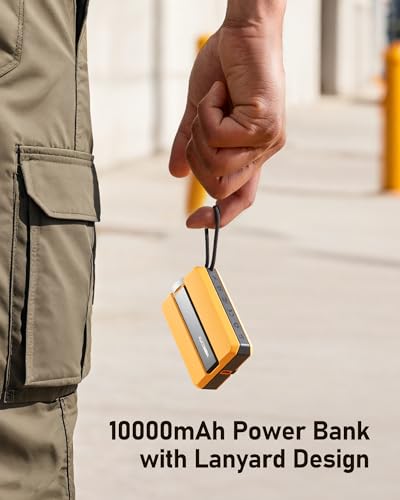VEEKTOMX PD 30W Power Bank Fast Charging with Built-in USB C Cable for iPhone, Small Portable Charger 10000mAh, Portable Apple Watch Charger, Compact Battery Pack for iPhone 16/15/15 Plus, Yellow - size: USB-C Yellow