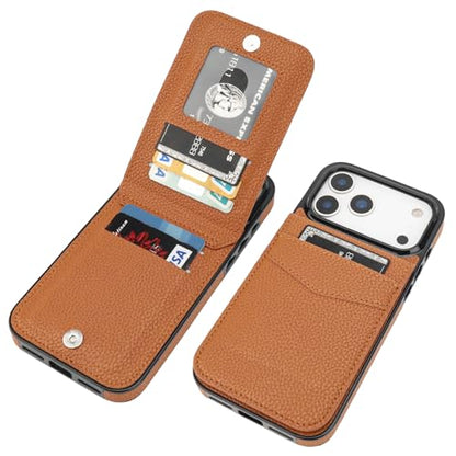 KIHUWEY for iPhone 17 Pro Max Wallet Case Card Holder, Lichee Light Brown | Credit Card Slots, PU Leather, Kickstand, Flip Heavy Duty Protection Cover for Men and Women - color: Lichee Light Brown