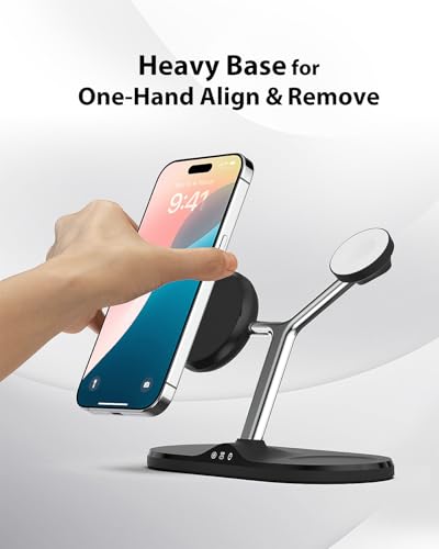 3 in 1 Wireless Charging Station for Apple Devices with MagSafe - color: Black, size: Included adapter