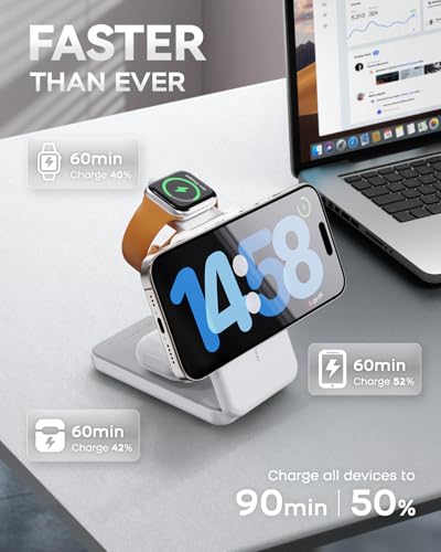RORRY Portable Charger, 3 in 1 10000mAh Power Bank for MagSafe Battery - color: White