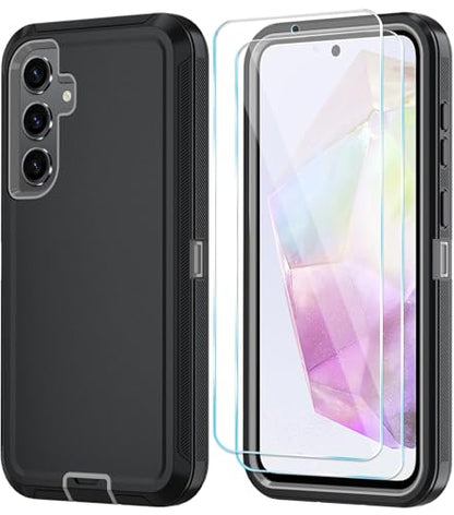 Qinmay Phone Case for Samsung Galaxy A37 5G Case with HD Screen Protector, Heavy Duty Shockproof & Dropproof 3-Layer Cover Phone Case for Galaxy A37,BlackGrey - color: BlackGrey