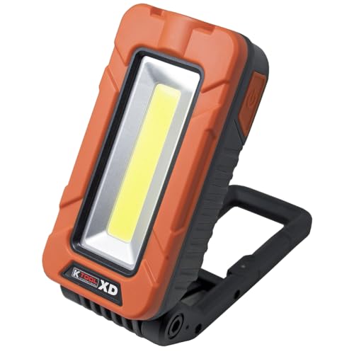 K Tool International 7334XD Rechargeable Work Light, 1100 Lumen COB with 500 Lumen Flashlight, Folding Stand, Magnetic Base, Type C Charging, Power Meter
