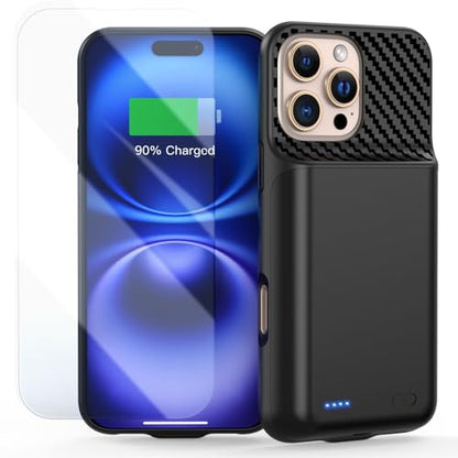 Battery Case for iPhone 16 Pro Max (6.9inch), 13800mAh High Capacity Charging Charger Case 2026 Upgraded Extended Battery Back with Tempered Glass Screen Protector for iPhone 16 Pro Max, Black - size: for iPhone 16 Pro Max (6.9inch)