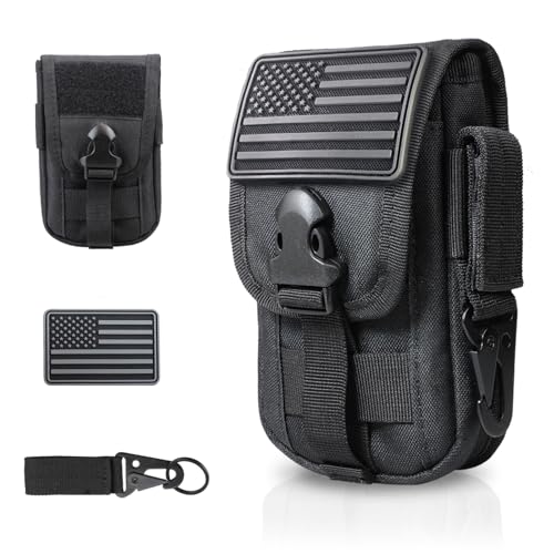 WYNEX Tactical Phone Pouch Molle, Phone Blet Holder Fit 4.0-6.7" Screen | Cellphone Holster with 2 compartmen & Card Organizer, Include Tactical Gear Clip, 1000D Nylon - color: Black