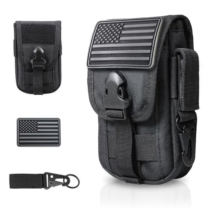 WYNEX Tactical Phone Pouch Molle, Phone Blet Holder Fit 4.0-6.7" Screen | Cellphone Holster with 2 compartmen & Card Organizer, Include Tactical Gear Clip, 1000D Nylon - color: Black