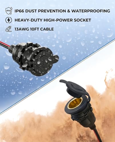 10FT 13AWG 12V Waterproof Cigarette Lighter Socket Power Outlet - size: 10FT(3m)