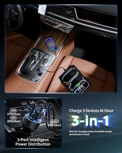 Car Charger USB C, 3 Port 67W Dual USB-C & USB-A Car Phone Charger Adapter - style: 1-Pack