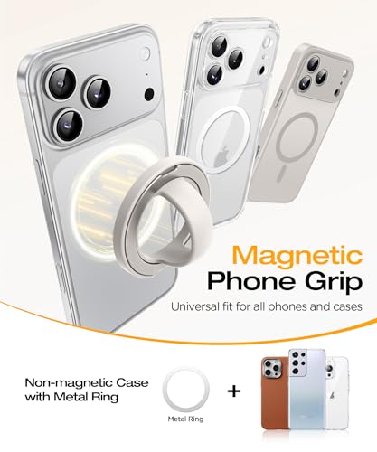 Magnetic Phone Grip, 360° Rotation & 180° Flip Universal Phone Ring Stand, Silicone Phone Ring Holder for Back of Phone for iPhone 17/16/15/14/13/12 Pro Max/Plus, Stone - color: Stone