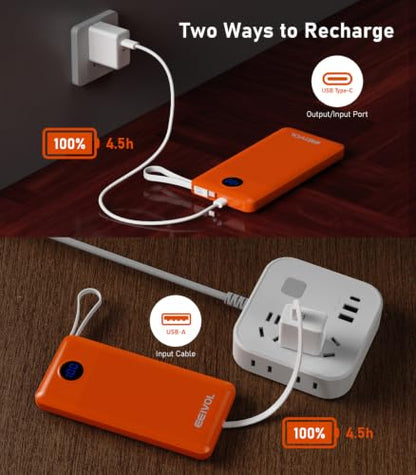 Portable Charger Built in 4 Cables, 10000mAh Power Bank, Orange - color: Orange