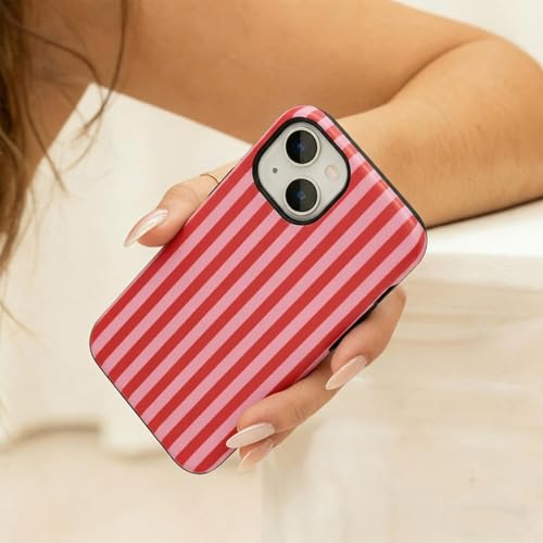 Soft TPU Bumper & Hard PC Back Phone case for iPhone 12 Red | Dual Layer, Drop Protection, Cute Red Striped, Matte Comfort Grip, for Women - size: iPhone 12