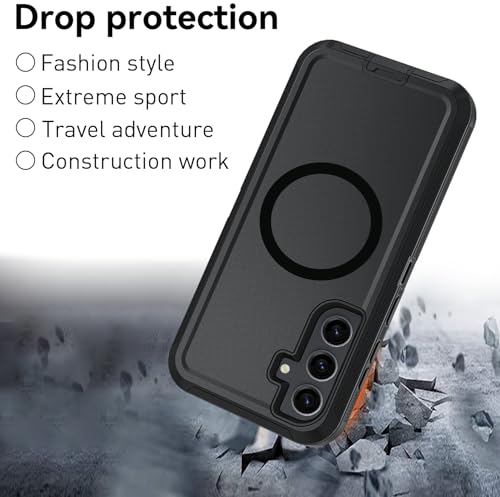 Magnetic Case for Samsung Galaxy S25 FE 5G Case, S25 FE Heavy Duty case, [Glass Screen Protector] [Military Grade Protective ] [Shockproof] [Dropproof] [Dust-Proof] (Black-Belt Clip-MAG) - color: Black-Belt Clip-MAG