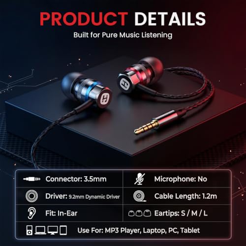 HIFI WALKER A2 Wired Earbuds, 3.5mm Hi-Fi in-Ear Headphones, Aluminum Shell - size: 3.5mm No Mic