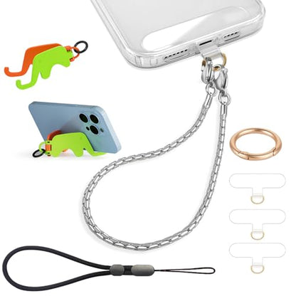 Phone Wrist Strap Metal Phone Chain Lanyard Hand Wristlet Detachable Phones Charm with 3 Tether Tabs with CellPhone Stand Holder Finger Grip Universal for Women Girls Traveling Party Walking Silver - color: T-Silver