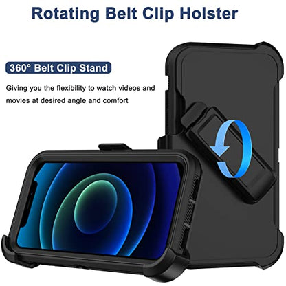 for iPhone 12 Case, iPhone 12 Pro Case with Belt Clip Holster, 2X Screen Protector, Heavy Duty Military Grade Full Body Shockproof Rugged Protective Cover for iPhone 12/12 Pro (Black B) - color: Black B