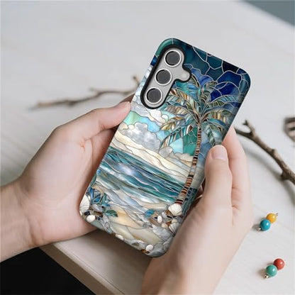 Case for Samsung Galaxy S25 FE, 2 in 1 PC Hard Shell Silicone Inner Bumper Anti-Scratch Full-Body Cover Shockproof Slim Design Beach Palm Tree - color: Beach Palm Tree, size: Galaxy S25 FE