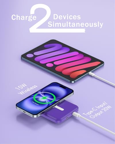 podoru for MagSafe Power Bank 5000mAh, Ultra-Slim Magnetic Portable Charger - color: Demon Purple