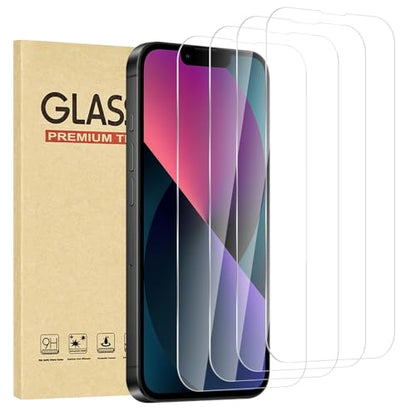 4 Pack for iPhone 13 Screen Protector，Premium Tempered Glass Film 9H Hardness，Scratch Resistant，Bubble Free，Easy Installation，Ultra Durable，HD Clear，Case Friendly [6.1 inch] - size: iPhone 13