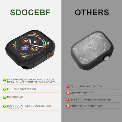 Aluminum Rugged Case for Apple Watch Series 10/11 46mm, Built-in Tempered Glass with Back Cover, Ultra Thin Shockproof Metal Bumper Raised Edge Protection, Black - color: Black, size: 46mm