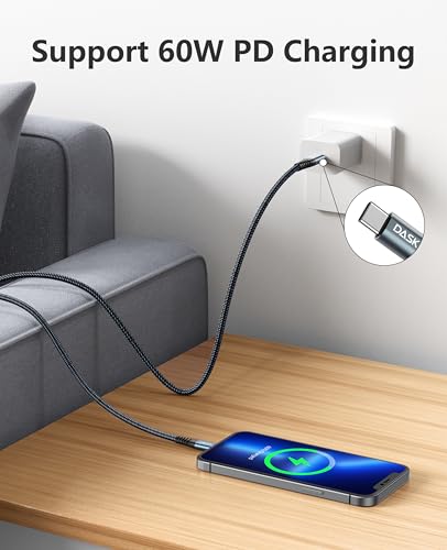 Dasku 2 Pack 6FT USBC to USBC Cable, 60W Fast Charging, Compatible with iPhone 16/15 Pro Max, Samsung Galaxy S24/S23/S22, MacBook/iPad - color: Black, size: 6FT 2Pack, style: 60W USB C to USB C