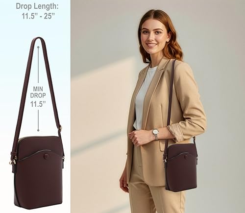 Small Crossbody Bag with Gold Hardware, Mini Shoulder Purse with Adjustable Strap - color: Coffee