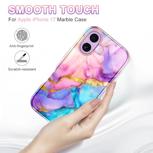 Btscase Compatible with iPhone 17 Case 6.3 Inch 2025,Marble Pattern 3 in 1 Heavy Duty Shockproof Full Body Rugged Hard PC+Soft Silicone Drop Protective Women Girl Phone Cases, Pink Blue - color: Pink Blue, size: iPhone 17