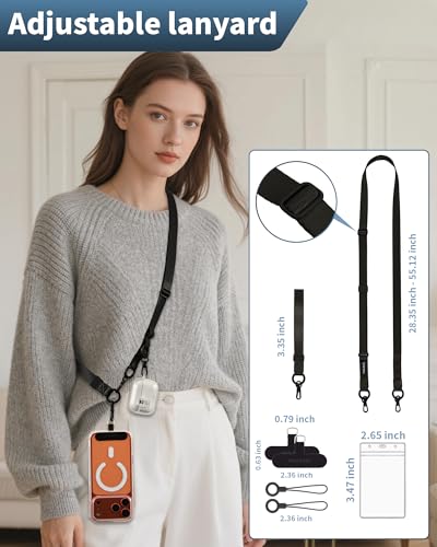 VVAAGG Cell Phone Lanyard for iPhone: Adjustable Phone Strap Crossbody Neck and Wrist Strap Anti-Theft Lanyard Travel Essential Compatible for iPhone Android Smartphones - color: Black