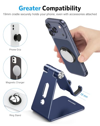OMOTON C2 Adjustable Cell Phone Stand with Charging Cutout, Navy Blue - color: Navy Blue
