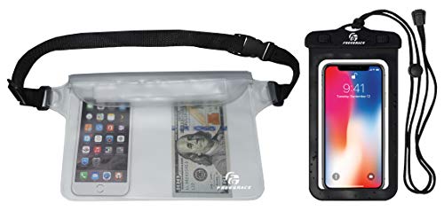Freegrace Waterproof Pouches with Waist Strap / Pouch Case Bundle Set- Keep Your Phone & Valuables Dry and Safe - Waterproof Dry Bags for Boating Swimming Snorkeling Kayaking Beach Water Parks Pool - color: White + Case