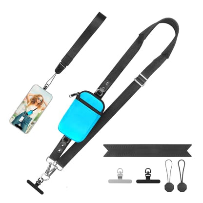 YFWE Clip and Go Strap for Phone With Wallet Crossbody (Detachable RFID Wallet) - Adjustable Phone Lanyard Crossbody with 360° Rotatable Tether Tabs for All Phones (Blue) - color: 6-blue
