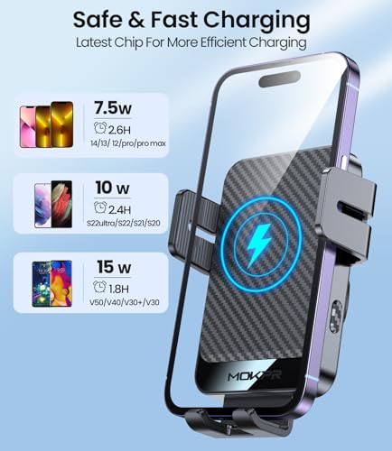 Wireless Car Charger 15W Fast Charging Dash Windshield Vent Car Mount - color: Light Black with qc 3.0