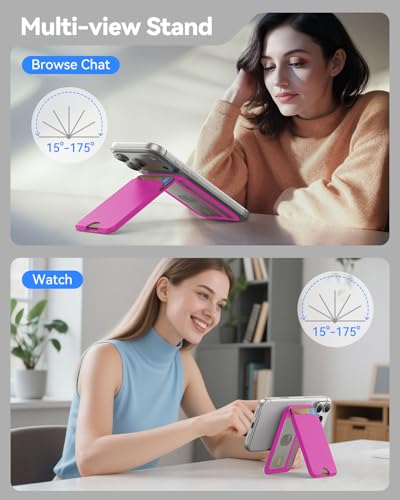 TWZKG for MagSafe Wallet, 5 Cards Holder with Stand, Magnetic Phone Wallet Stand for iPhone 17/16/15/14/13/12 Pro Max Air Plus Series, RFID Blocking Vegan Leather,Hot Pink - color: Hot Pink