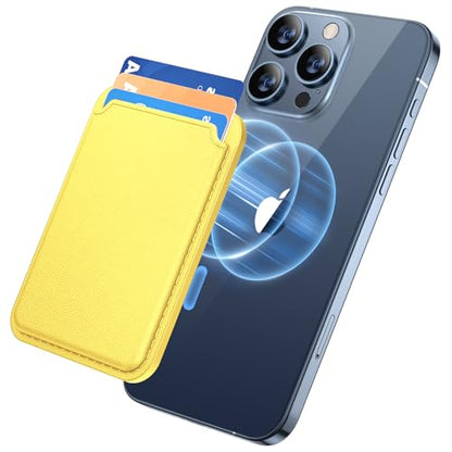 Miracase Magnetic Wallet, Compatible with MagSafe Wallet, 3-Card Holder, for iPhone 15/14/13/12 Series，Lemon - color: C-Lemon, style: Basic Wallet