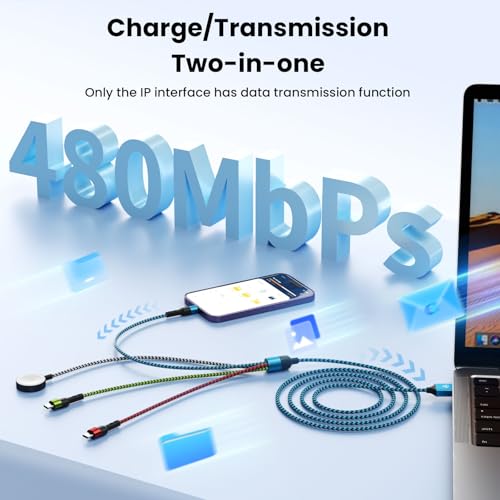 Travel Essentials 4 in 1 Multi Charging Cable for iWatch Charger, 2Pcs 5FT - color: Blue