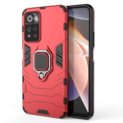 Max Power Digital Magnet Case for Xiaomi Redmi Note 11 Pro Shockproof Hard Phone Cover with Grip, Metal Ring Kickstand Bumper Shell [Compatible with Magnetic Car Mount] (Red) - color: Red, size: Xiaomi Redmi Note 11 Pro