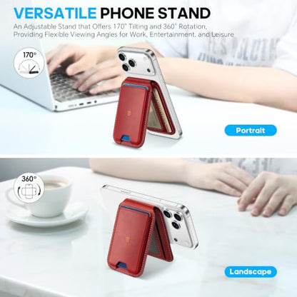 SHIELDON Genuine Leather for MagSafe Wallet Stand, 6 Card Holders, Red - color: Retro Red