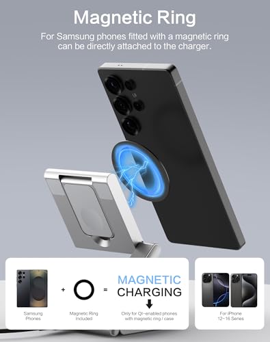 4 in 1 Wireless Charging Station for Samsung, Foldable Aluminum Magnetic Charger with LED Light for Samsung Galaxy S25/Ultra/S24/S23/S22, Galaxy Watch 8/7/6/5, Galaxy Buds/Pro - color: Silver