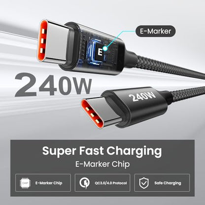 etguuds 240W USB C to USB C Cable 10ft, 2-Pack C to C Cable Fast Charging - size: 10ft