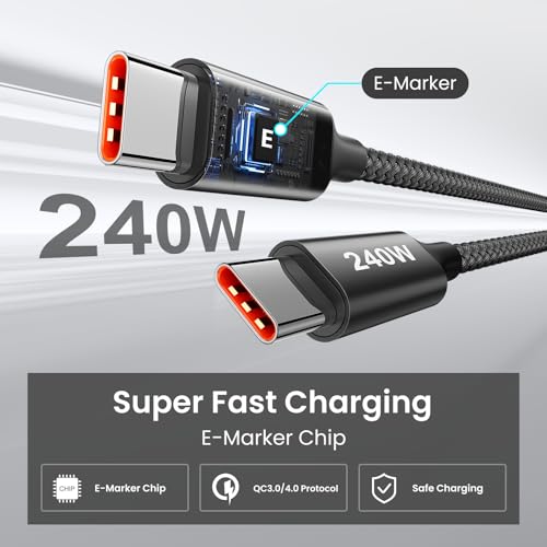 etguuds 240W USB C to USB C Cable 6ft, 2-Pack C to C Cable Fast Charging - size: 6ft