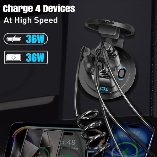 2 Pack 90W 12V USB Outlet, Dual PD 30W & Dual QC3.0 USB Car Charging Ports