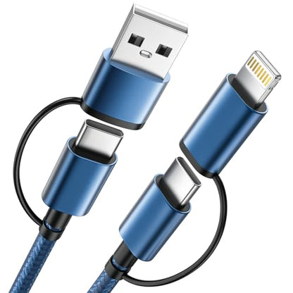 60W 4 in 1 Multi Charging Cable 2 Pack 5FT, USB C to USB C Cord - color: NavyBlue