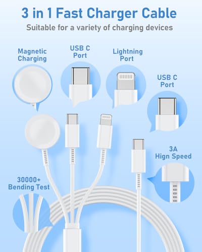 for Apple Watch Charger Fast Charging 6FT, 3 in 1 Multi Charging Cable with USB C iPhone iWatch Charger for Apple iWatch Series 11/10/9/8/7/Ultra3/Ultra 2/SE/6/5/4/iPhone 17/16/15/14/13/12/11-White - color: White
