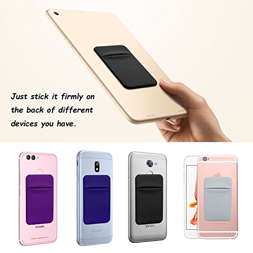 Costyle 4 Pack Slim Adhesive Cell Phone Card Holder Pocket Back of Phone - color: Gray, Purple, Royal Blue, Black