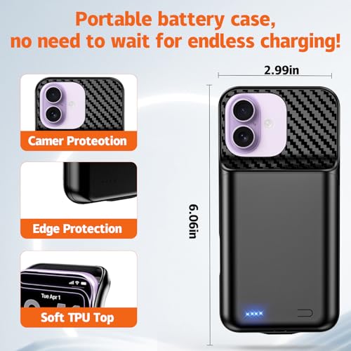 13800mAh High Capacity Battery Case for iPhone 16 Pro,17 (6.3 inch) | 2026 Upgraded Battery Pack Rechargeable Charger External Charging Case with Tempered Glass Screen Protector Black - size: iPhone 16 Pro,17 (6.3 inch)