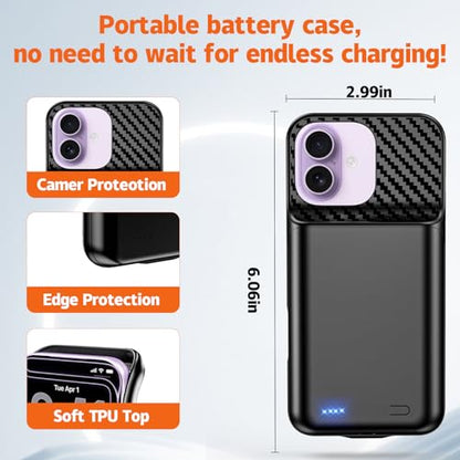 13800mAh High Capacity Battery Case for iPhone 16 Pro,17 (6.3 inch) | 2026 Upgraded Battery Pack Rechargeable Charger External Charging Case with Tempered Glass Screen Protector Black - size: iPhone 16 Pro,17 (6.3 inch)